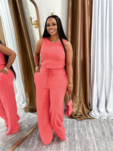Load image into Gallery viewer, Solid Casual Jumpsuit for Women Sleeveless Drawstring High Waist One Pieces Rompers and Jumpsuits Summer Outfits Combinaison
