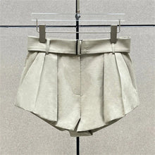 Load image into Gallery viewer, women's shorts New high waisted slim mini pants for summer 2026 linen blend casual shorts Belt decoration shorts women's pants
