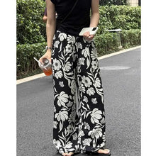 Load image into Gallery viewer, Wide-leg Pants for Women Summer Thin Printed New Style Drawstring Elastic Loose Straight Casual
