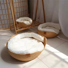 Load image into Gallery viewer, Pet Bed Soft Cat Kennel Dog Beds Sofa Bamboo Weaving Four Season Cozy Nest Baskets Waterproof Removable Cushion Sleeping Bag
