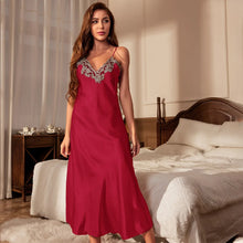 Load image into Gallery viewer, Female Long Twinset Robe Set Nightgown Spring Summer Kimono Bathrobe Gown Sexy Lace Trim Nightdress Satin Home Wear Loungewear
