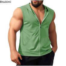 Load image into Gallery viewer, Summer New Men's Workout Hooded Tank Tops Zip-up Sleeveless Gym Bodybuilding Tees Muscle Tops Male Streetwear Casual Sweatshirts

