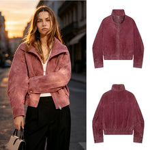 Load image into Gallery viewer, Women's Jacket 2026 Autumn New Fashion Versatile Stand Collar Short Zipper Polyester Long Sleeve Biker Jacket
