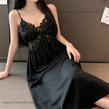 Load image into Gallery viewer, Elegant Female Long Robe Set Nightgown Silky Ice Silk Sleepwear Homewear SEXY Hollow Out Lace Nightdress Lingerie Loungewear
