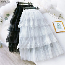 Load image into Gallery viewer, Women Skirts Cake-Style Skirt Spring Summer Fashion Lace Skirts Ladies High-Waisted Slimming Long Lace Skirt Elegant Tulle Skirt
