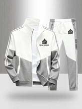 Load image into Gallery viewer, Tracksuit Men's New York Print 2 Piece Set Sportswear Color Block Zip Up Jacket and Jogger Pants Casual Striped Athletic Outfit
