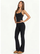 Load image into Gallery viewer, 2 Piece Yoga Set Women Foldover Waist Flare Pants Bell Bottoms Tank Top Matching Set Gym Workout Fitness Wear Lounge Wear Suit
