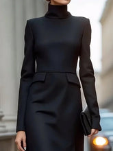 Load image into Gallery viewer, Elegant Black Turtleneck Midi Dress
