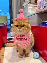 Load image into Gallery viewer, Pet Hat &amp; Bib Set for Cats Birthday , Kitty Party Dress-up Costume Accessories, Adjustable Bandana Photo Props for Celebration
