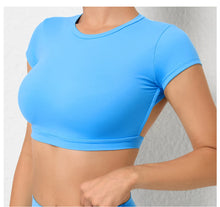 Load image into Gallery viewer, Sports Muscle Back Tee Without Padded Women Backless Sports Shirts Workout Gym Training Yoga T-Shirt Outdoor Open Back Tops
