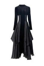 Load image into Gallery viewer, Velvet Ruffle V-Neck Evening Dress
