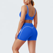 Load image into Gallery viewer, New Woman Yoga Set Color Blocking Sexy Sport Bra Yoga Underwear with Chest Pad High Waist Stripe Running Fitness Shorts Yoga Set

