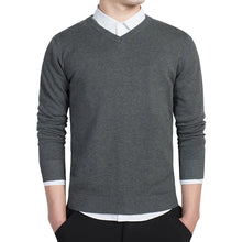 Load image into Gallery viewer, Sweater Men 2026 Autumn Casual Pullovers Men V-Neck Solid Cotton Knitted Brand Clothing Slim Fit Male Sweaters Pull Homme
