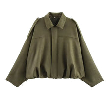 Load image into Gallery viewer, Women Bomber Jackets Suede Texture Coats Fashion Turn-down Collar Long Sleeve Loose Vintage Female Outerwear Chic Top Streetwear
