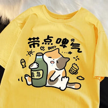 Load image into Gallery viewer, A Drunken Cat Drinking Beer Women T-Shirts Cartoons Printing Tees Comfortable Soft O-Neck Tops Women Clothes
