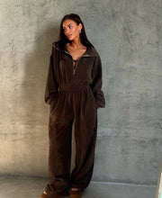 Load image into Gallery viewer, Jumpsuit Women 2026 New Fashionable Long Sleeved Jumpsuit for Women's Casual Half Open Collar Elastic Waist Jumpsuit
