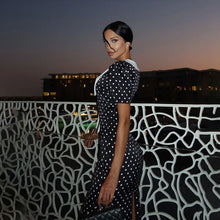 Load image into Gallery viewer, Dot Printed Dresses For Women Fashion Sexy Streetwear Short Sleeves Sheath Turn Down Collar V-Neck Long Vestidos Robes Female
