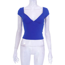 Load image into Gallery viewer, 2000s  Tops for Women Fairy Grunge Clothes Sweet Solid Color V Neck Short Sleeve Tanks Aesthetic T Shirt Streetwear

