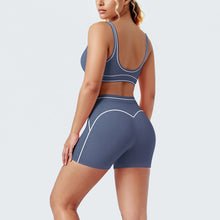 Load image into Gallery viewer, New Woman Yoga Set Color Blocking Sexy Sport Bra Yoga Underwear with Chest Pad High Waist Stripe Running Fitness Shorts Yoga Set
