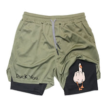 Load image into Gallery viewer, Cartoon Duck Print Men's Shorts Summer Double Layer Letter Print  Quick Drying Pants Fitness Tracksuit Beach Short Pants RL0358
