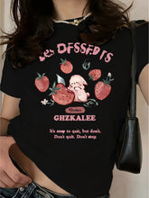 Load image into Gallery viewer, Women's T-Shirt - Cute Strawberry &amp; Rabbit Graphic, Soft Casual Round Neck Tee with Inspirational Quote

