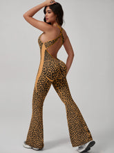 Load image into Gallery viewer, ZHEJIN Leopard Jumpsuit Women Flare Leg Yoga Romper Backless Criss Cross Workout Bodysuit Scrunch Butt Lift Gym Fitness Wear
