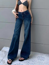 Load image into Gallery viewer, Women Low Waist Flared Jeans Retro Style Blue Black Micro Flare Pants Loose Straight Wide Leg Jeans Female Spring Fashion
