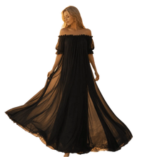 Load image into Gallery viewer, Home Dress Off Shoulder Sheer Nightgown V-neck Ruffle Mesh Nightdress Transparent Short Sleeve Long Sleeping Dress Sleep
