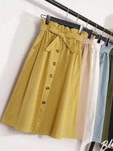 Load image into Gallery viewer, Summer Autumn Skirts Womens Midi Knee Length Korean Elegant Button High Waist Skirt Female Pleated School Skirt
