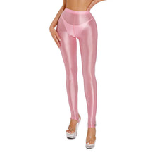 Load image into Gallery viewer, Womens Shiny Glossy High Waisted Stirrup Leggings Tights Gymnastics Workout Yoga Pants Tummy Control Sports Trousers
