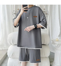 Load image into Gallery viewer, Men's Trendy 2-Piece Streetwear Co-ord Solid Color Short Sleeve T-Shirt And Drawstring Elastic Waist Shorts Set 5XL
