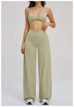Load image into Gallery viewer, Yoga Set - Backless Bra + Cross Waist Wide Leg Pants Fitness Suit, Jogging Tracksuit Active Wear Workout Loungewear Sports Gym
