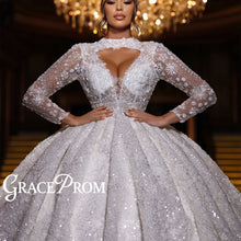 Load image into Gallery viewer, Floral Cut-Out Sparkly Wedding Ball Gown
