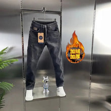 Load image into Gallery viewer, Thick Jeans Men's Slim Fit Spring Autumn Winter Casual Long Pants Cotton Stretch Denim mid Waist Zipper Closure Wear Resistant
