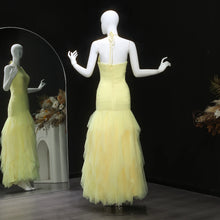 Load image into Gallery viewer, Yellow Halter Satin Evening Gown
