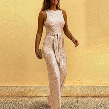 Load image into Gallery viewer, Women Jumpsuits Sexy Backless Sequins Elegant O Neck Sleeveless Lace Up Casual Rompers Glitter Party Clubwear Costume for Female
