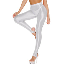 Load image into Gallery viewer, Womens Shiny Glossy High Waisted Stirrup Leggings Tights Gymnastics Workout Yoga Pants Tummy Control Sports Trousers
