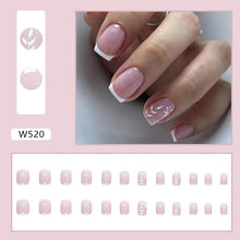 Load image into Gallery viewer, False Nail Full Cover Fake Nail Pink Glitter Wearable French Short Nails Square Head False Nail Press On Nails Manicure Tool
