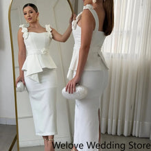 Load image into Gallery viewer, Customized Elegant White Wedding Guest Cocktail Dress 3D Flower Decorated Shoulder Straps Corset Bodice Floral Waist
