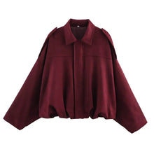 Load image into Gallery viewer, Women Bomber Jackets Suede Texture Coats Fashion Turn-down Collar Long Sleeve Loose Vintage Female Outerwear Chic Top Streetwear
