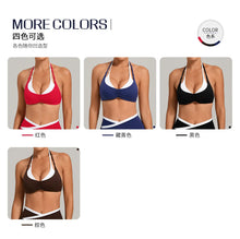 Load image into Gallery viewer, Women's Gym Workout Two-color Yoga Sports Bras Halter Neck Open Back Design Sports Tank Top Running Fitness Built-in Bra Cups
