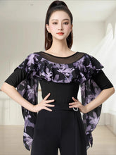 Load image into Gallery viewer, Dancewear Women Tops Summer Fashion Print Latin Line Dance Costume New Products Ballroom Dance Women Top Training Clothes Black
