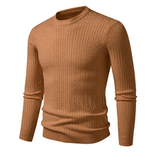 Load image into Gallery viewer, Autumn Mens Crew Neck Sweaters Long Sleeve Lightweight Knit Ribbed Dress Pullover Sweaters Outdoor Casual Twist Cable Sweaters
