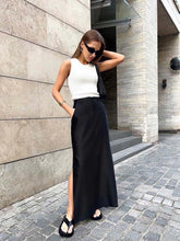 Load image into Gallery viewer, Black Loose Long Skirts Women A-Line Zip Skirts Ladies Elegant Summer Skirts Female With Pocket Ankle-Length Skirts
