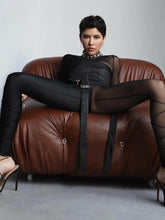 Load image into Gallery viewer, Hipster Tight Jumpsuit Woman Midnight Overalls Streetwear O-Neck Long Sleeve Zipper Sexy See Through Mesh Rompers Women Jumpsuit
