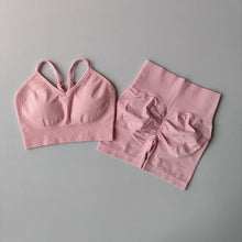 Load image into Gallery viewer, Workout Sets for Women, V Back Sports Bra with High Waist Shorts, Moisture Wicking Yoga Outfit for Training
