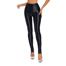 Load image into Gallery viewer, Womens Shiny Glossy High Waisted Stirrup Leggings Tights Gymnastics Workout Yoga Pants Tummy Control Sports Trousers
