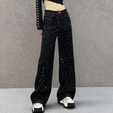 Load image into Gallery viewer, New Female Black Jeans Are Cool Studded With Diamonds. Casual Denim Trousers High-waisted, Straight-leg Wide-leg Pants Women's
