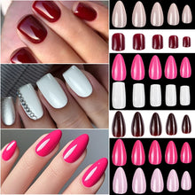 Load image into Gallery viewer, 120pcs/Box Bright Gloss Pink False Nails Medium Almond Simple Solid Color Press On Nails Soft Gel Full Cover Wearable False Nail
