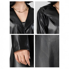 Load image into Gallery viewer, Fashion Turn Down Collar Pu Coat Work Street Wear Tight Waist Jacket Outerwear Women Mid Length Coats Faux Leather Jackets
